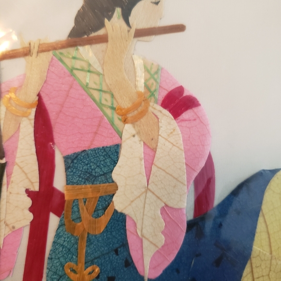 Set of 3 Hand cut and dyed wheat stalk on silk Japanese art piece🎋 Vintage Asia - Picture 2 of 10